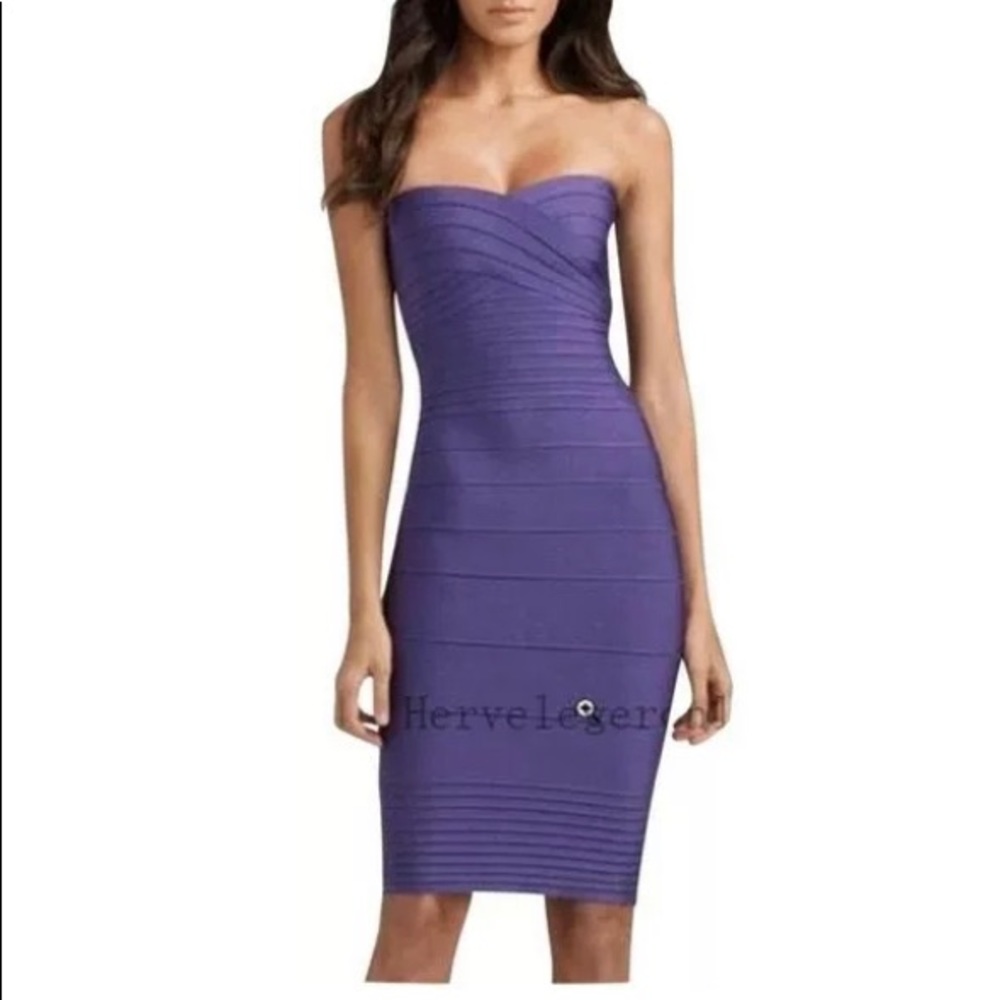 Herve Leger Lavender Essentials Strapless Dress